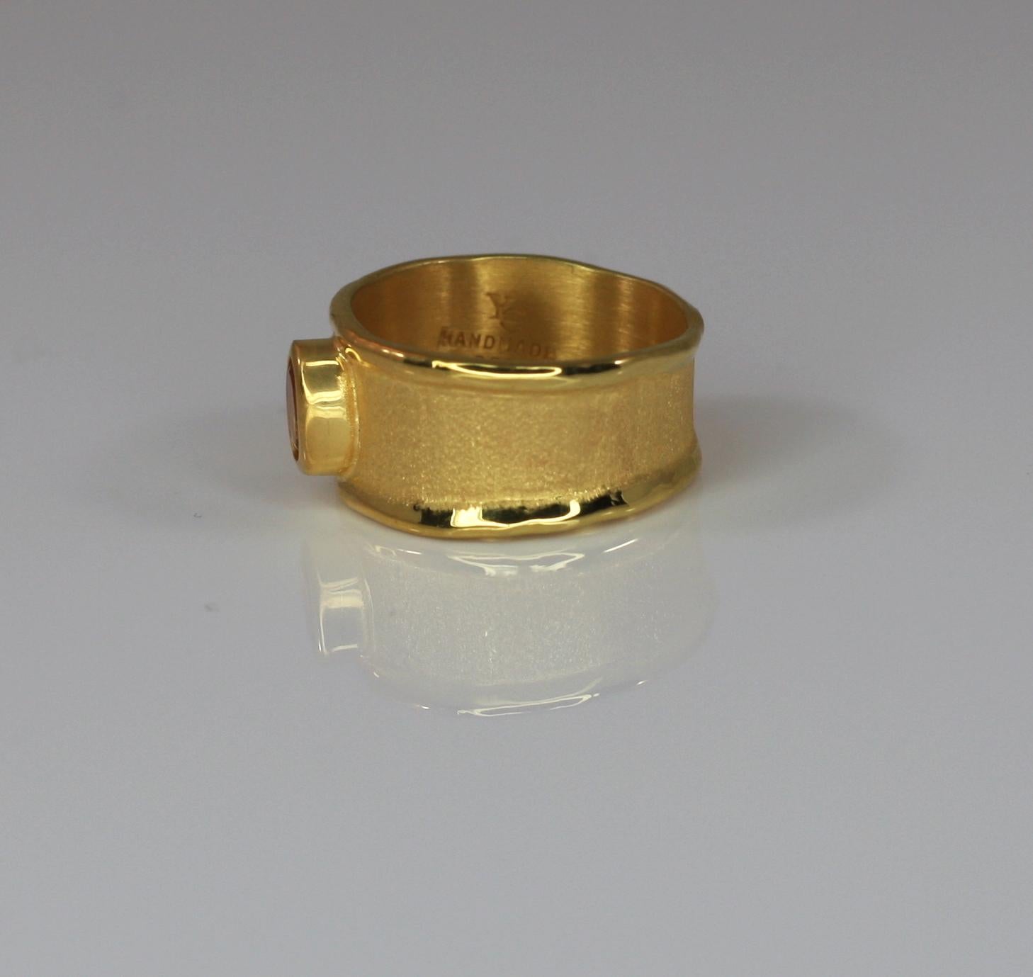 Contemporary Yianni Creations 18 Karat Gold Mat and Shinny Band Ring with a Citrine For Sale