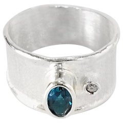 Yianni Creations 0.57 Carat Blue Topaz and Diamond Fine Silver Palladium Ring