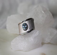 Yianni Creations Aquamarine Fine Silver and Palladium Wide Band Ring