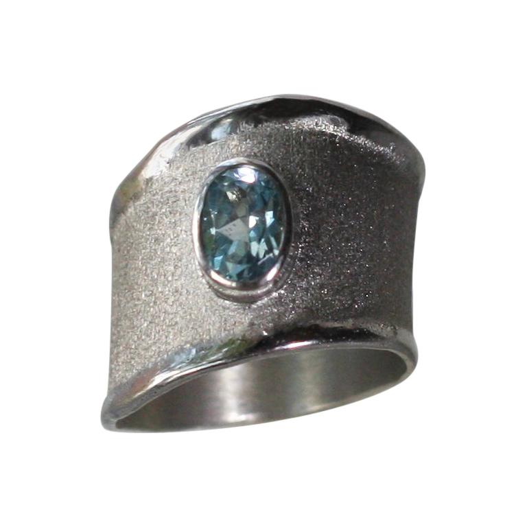 Yianni Creations Aquamarine Fine Silver and Palladium Wide Band Ring