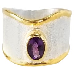 Yianni Creations Amethyst Fine Silver and 24 Karat Gold Artisan Wide Band Ring