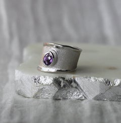 Yianni Creations Amethyst Fine Silver and Palladium Wide Band Ring