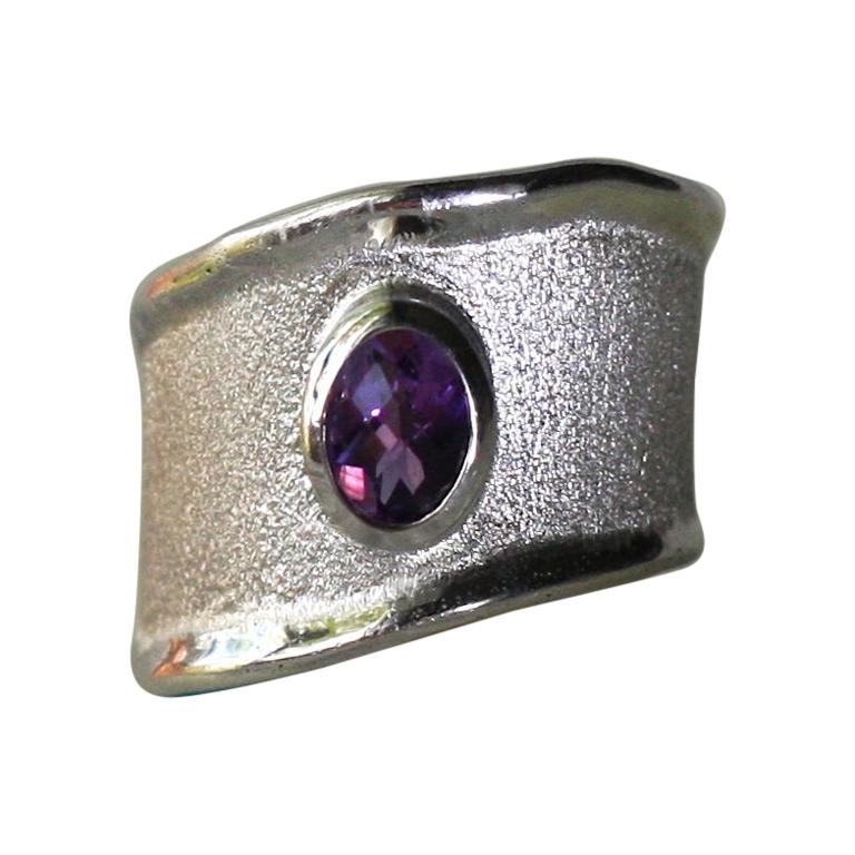 Yianni Creations Amethyst Fine Silver and Palladium Wide Band Ring