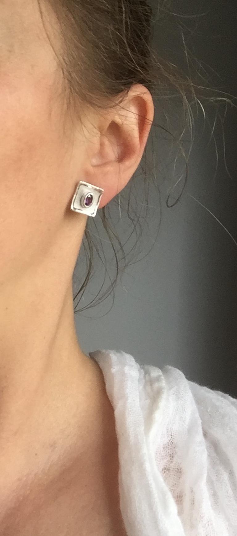 Contemporary Yianni Creations Amethyst Fine Silver and Palladium Small Stud Earrings