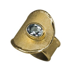 Yianni Creations Aquamarine Adjustable Wide Band Ring in 18 Karat Yellow Gold