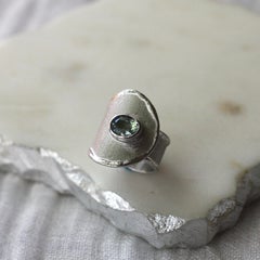Yianni Creations Aquamarine Fine Silver and Palladium Artisan Wide Band Ring