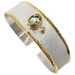 Yianni Creations 1.10 Carat Aquamarine Diamond Silver 24 Karat Gold Bracelet