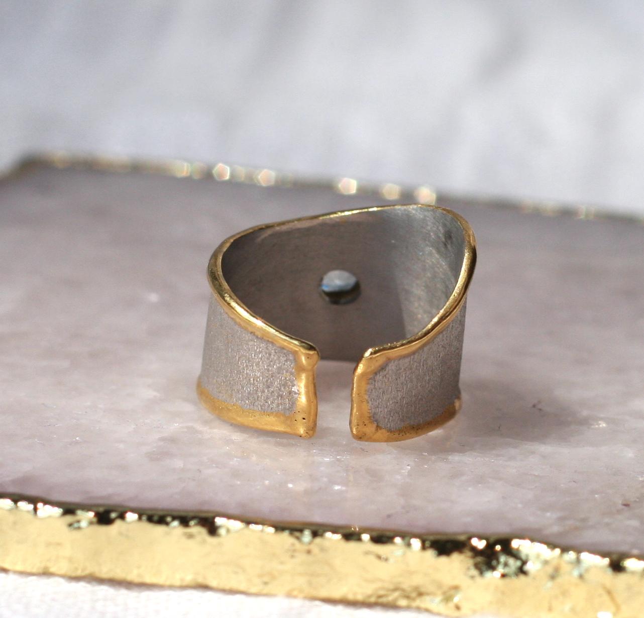 Yianni Creations 1.10 Carat Aquamarine Fine Silver 24 Karat Gold Opened Ring 1