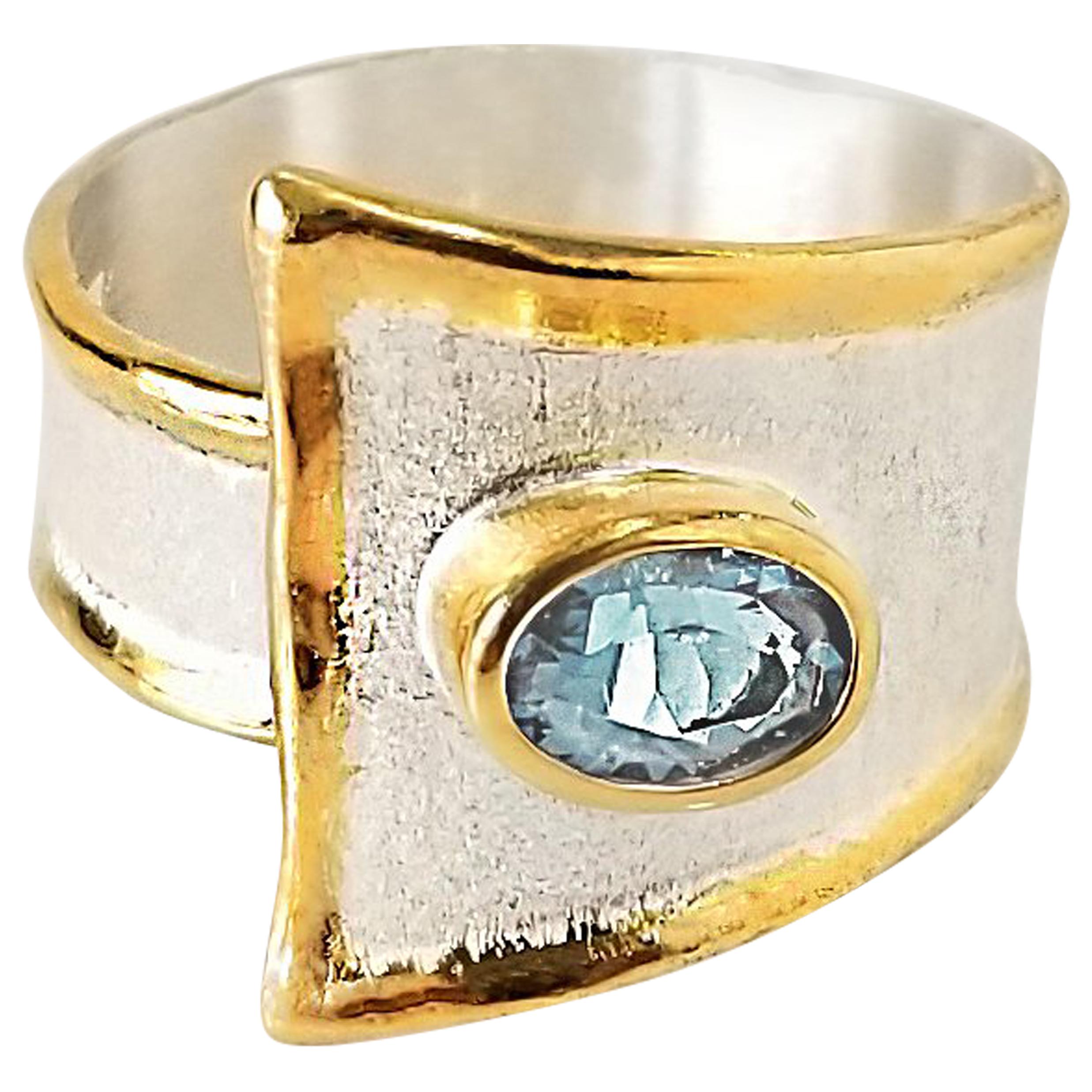 Yianni Creations 1.10 Carat Aquamarine Fine Silver and 24 Karat Gold Ring