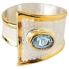 Yianni Creations 1.10 Carat Aquamarine Fine Silver and 24 Karat Gold Ring