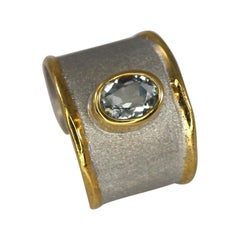 Yianni Creations Aquamarine Fine Silver and 24 Karat Gold Wide Band Ring