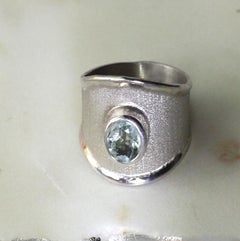 Yianni Creations Aquamarine Fine Silver Palladium Protected Wide Band Ring
