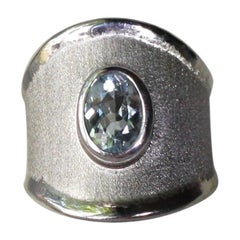 Yianni Creations Bague large aigue-marine en argent fin et palladium protégérée avec anneau