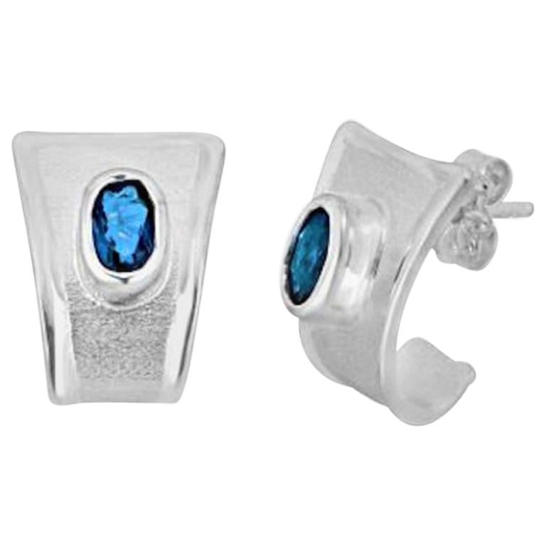 Yianni Creations London Blue Topaz and Fine Silver Solitaire Stud Earrings For Sale