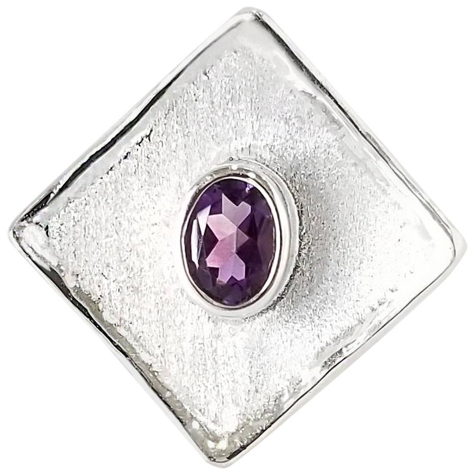 Yianni Creations Amethyst and Diamond Fine Silver Palladium Ring In New Condition For Sale In Astoria, NY