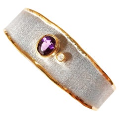 Yianni Creations Amethyst Diamond Fine Silver 24 Karat Gold Two Tone Bracelet