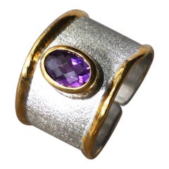 Yianni Creations Amethyst Fine Silver 24 Karat Gold Two Tone Adjustable Ring