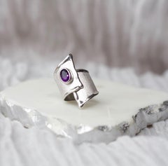 Yianni Creations Amethyst Fine Silver and Palladium Adjustable Wide Band Ring
