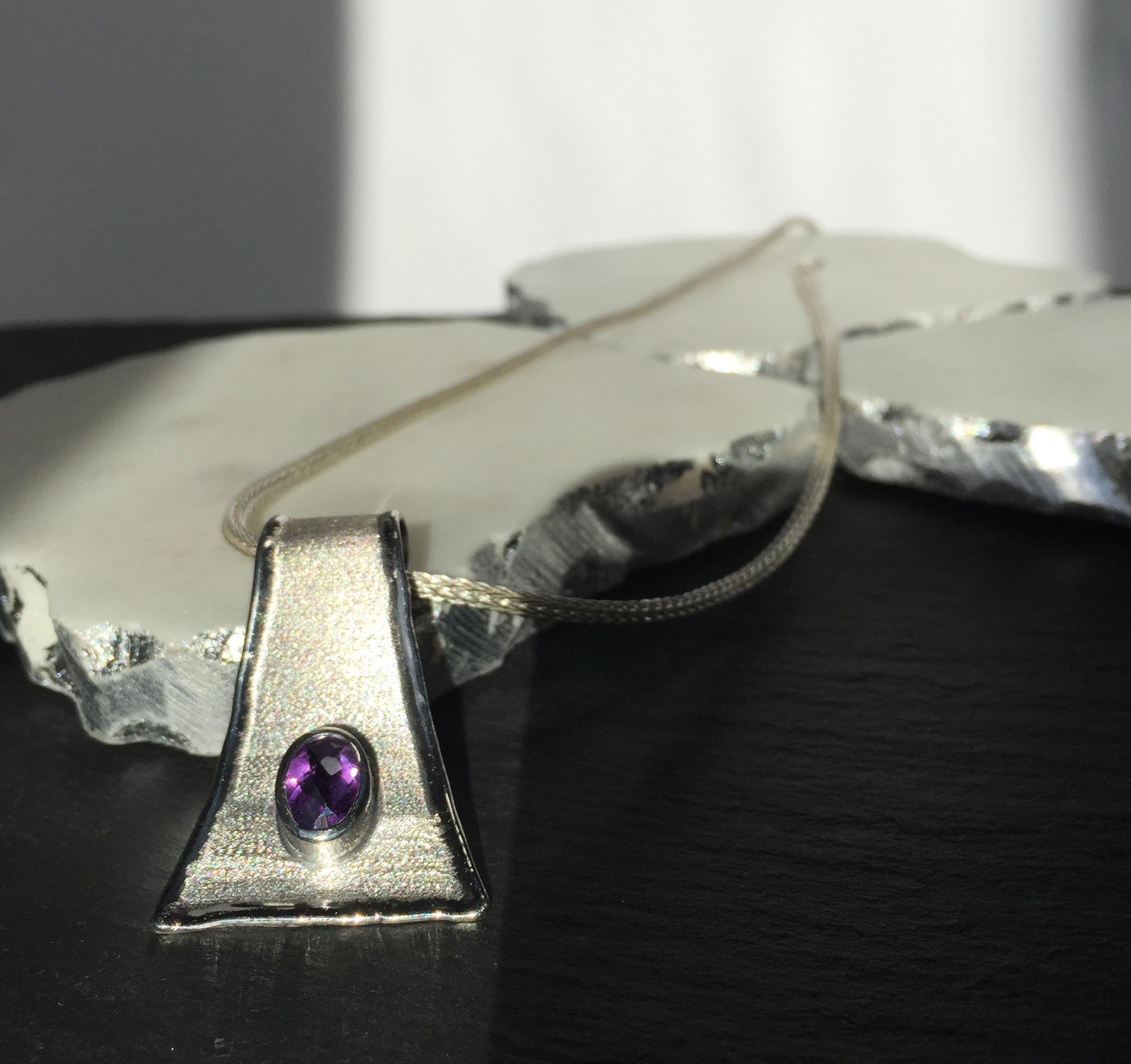 Yianni Creations 1.25 Carat Amethyst Fine Silver and Palladium Handmade Pendant 3