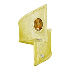 Yianni Creation Gold 18 Karat Citrine and Diamond Adjustable Long Wide Band Ring
