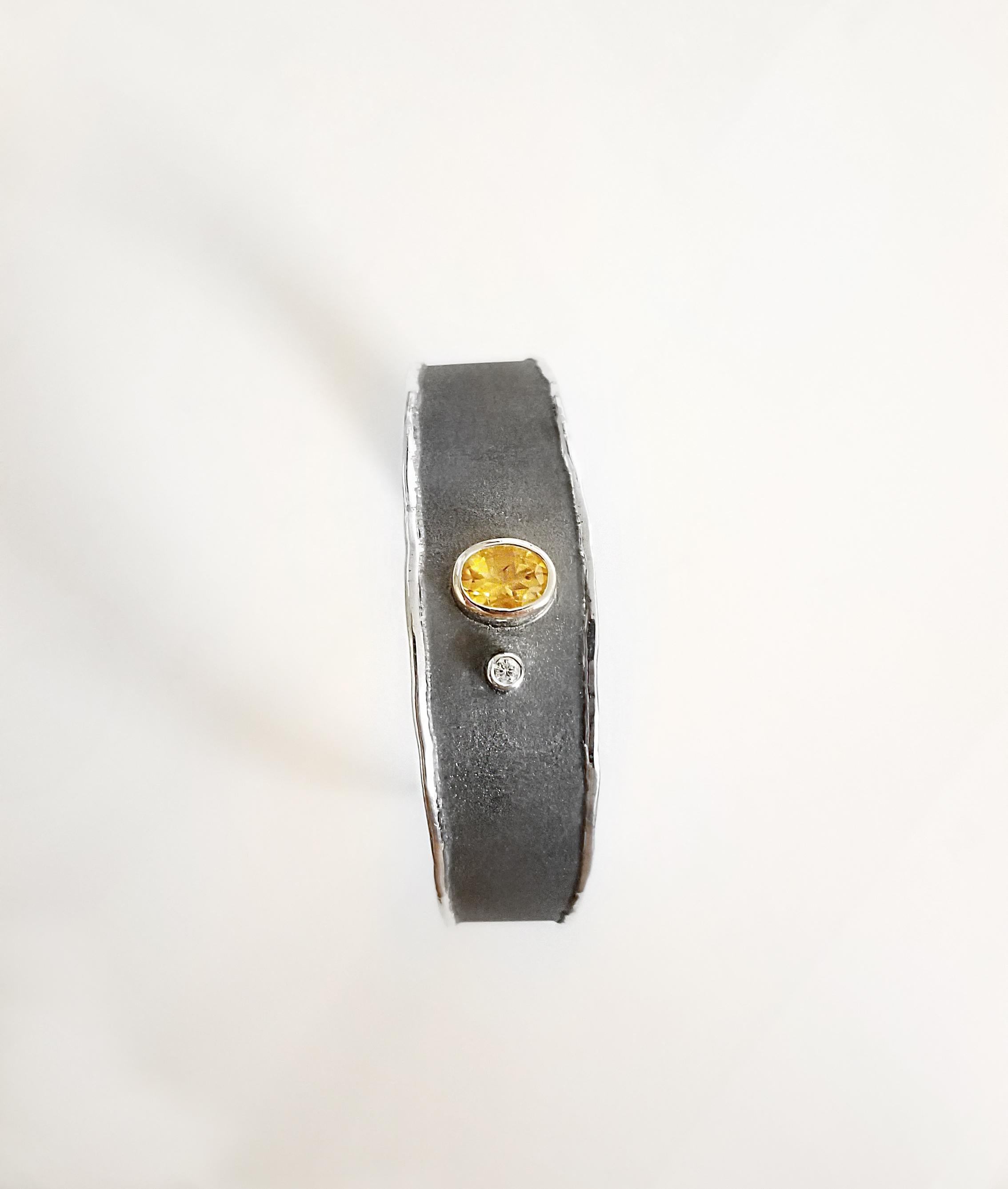Oval Cut Yianni Creations Citrine Diamond Fine Silver Black Rhodium Bangle Bracelet For Sale