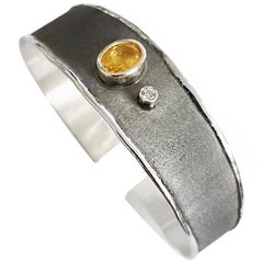 Yianni Creations Citrine Diamond Fine Silver Black Rhodium Bangle Bracelet