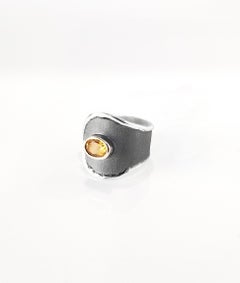 Yianni Creations Citrine Fine Silver and Oxidized Rhodium Wide Band Ring