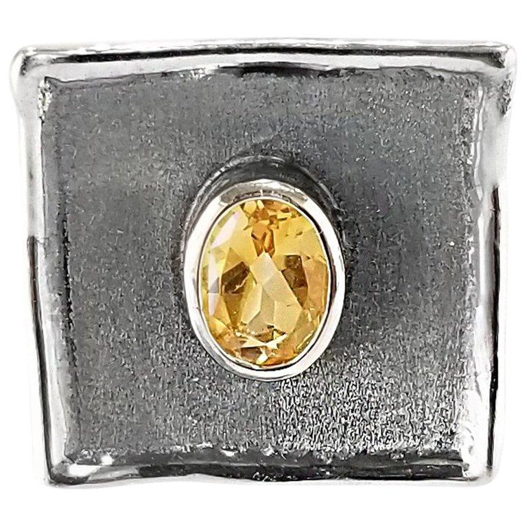 Yianni Creations Citrine Fine Silver and Black Rhodium Wide Band Ring For Sale