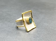 Yianni Creations Blue Topaz Fine Silver 24 Karat Gold Two Tone Rectangular Ring
