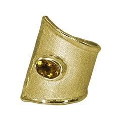 Yianni Creations Anello a fascia larga regolabile con citrino in oro giallo 18 carati