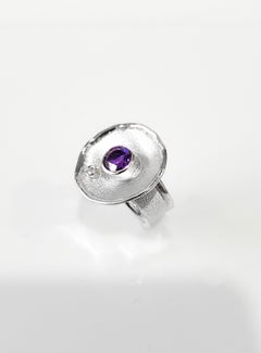 Yianni Creations Amethyst White Diamond Fine Silver Palladium Round Ring