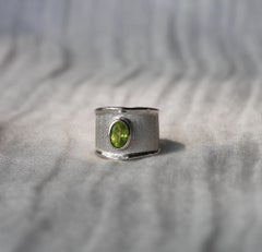 Yianni Creations Peridot Fine Silver and Palladium Adjustable Wide Band Ring