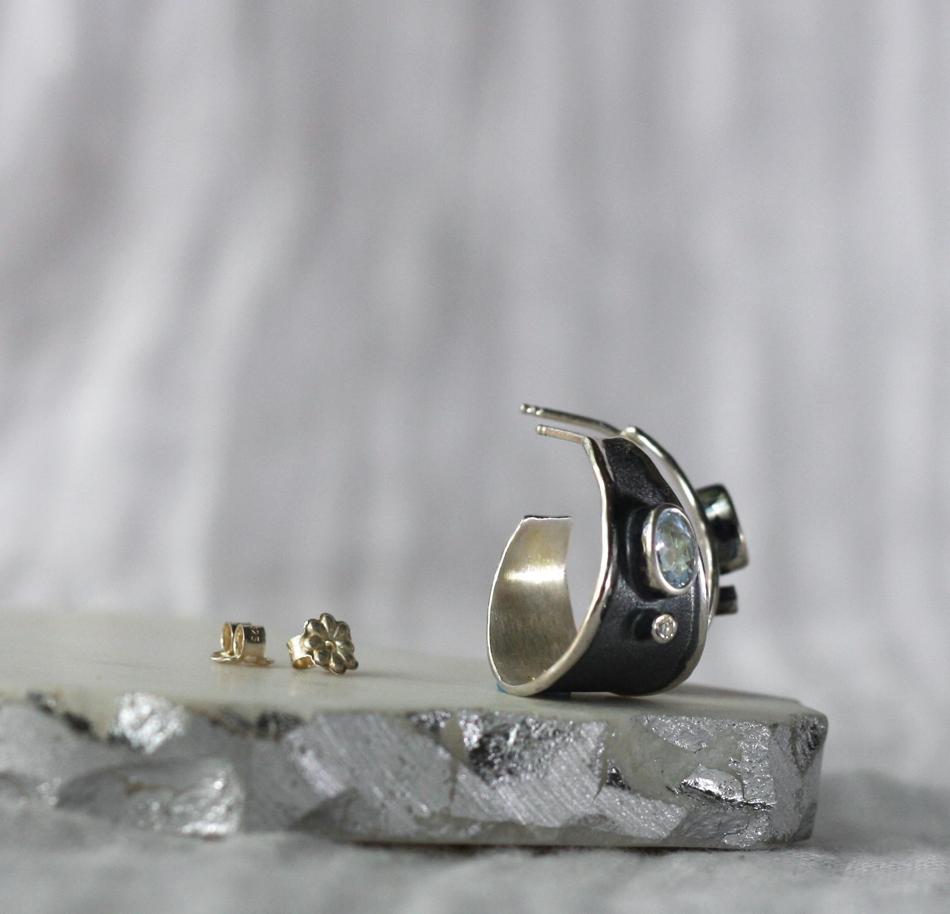 Yianni Creations 1.50 Carat Aquamarine and Diamond Silver and Rhodium Earrings 4