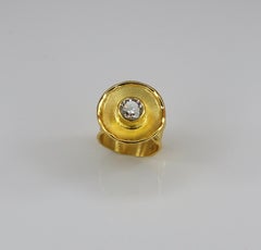 Yianni Creations Yellow Gold 18 Karat Diamond Solitaire Wide Band Ring