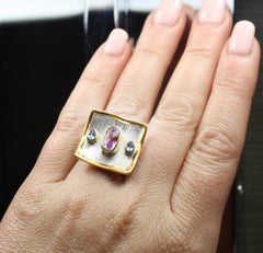 Yianni Creations 1.60 Amethyst 1.20 Blue Topaz Fine Silver 24 Karat Gold Ring