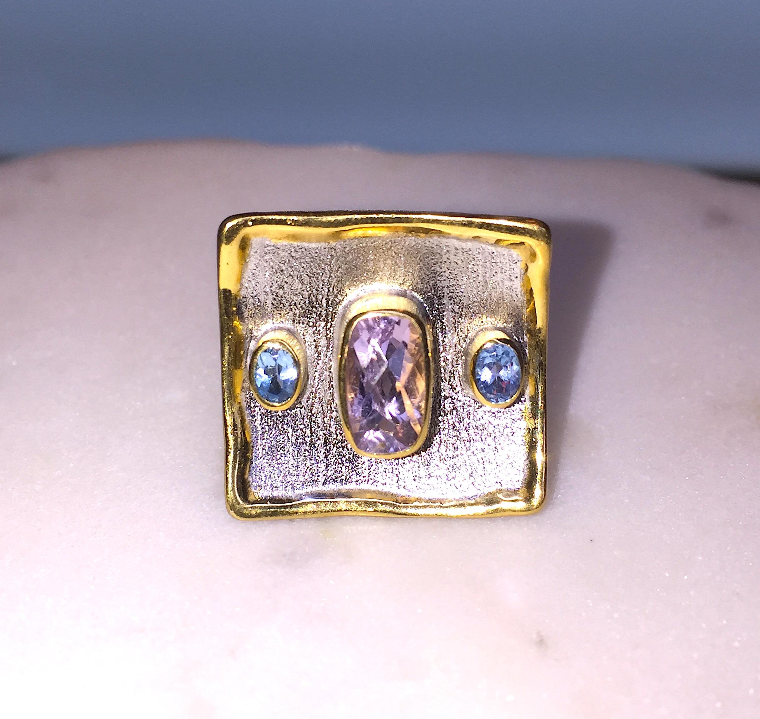 Women's Yianni Creations 1.60 Amethyst 1.20 Blue Topaz Fine Silver 24 Karat Gold Ring