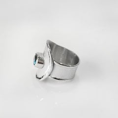 Yianni Creations London Blue Topaz Fine Silver and Palladium Wide Band Ring
