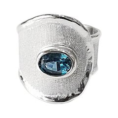Yianni Creations London Blue Topaz Fine Silver and Palladium Wide Band Ring