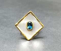 Yianni Creations Blue Topaz Fine Silver and 24 Karat Gold Two Tone Ring
