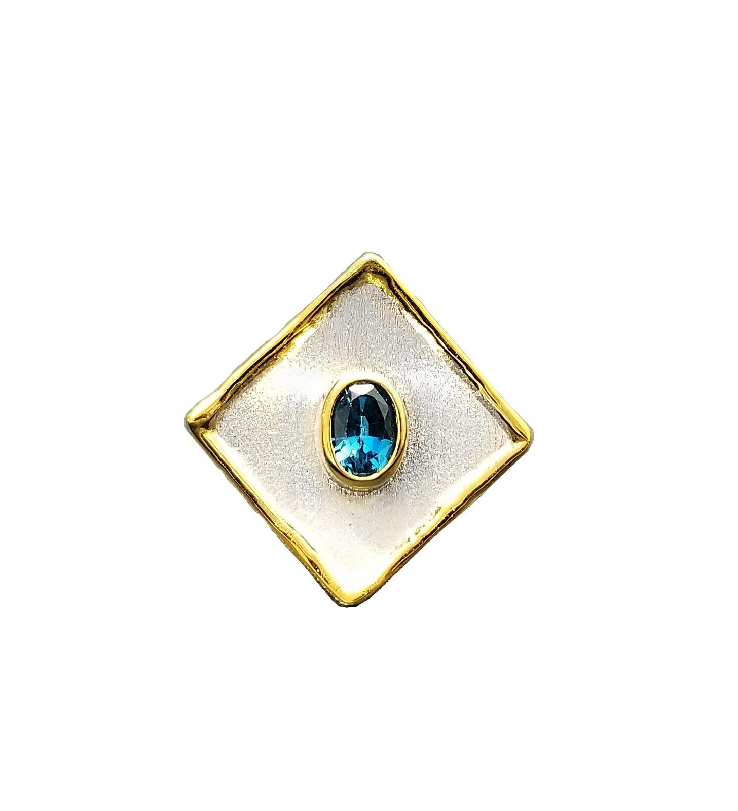 Yianni Creations Blue Topaz Fine Silver and 24 Karat Gold Two Tone Ring For Sale 1