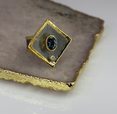 Yianni Creations Topaz and Diamond Fine Silver Rhodium 24 Karat Gold Band Ring