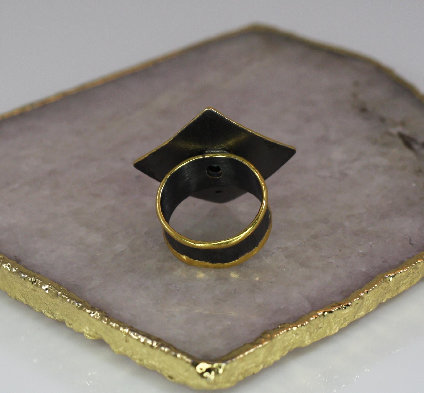 Yianni Kreationen Topas und Diamant Feinsilber Rhodium 24 Karat Gold Band Ring im Angebot 2