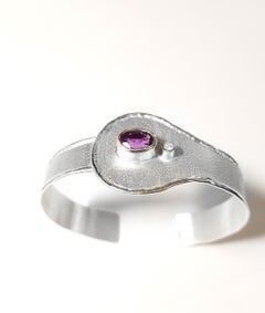 Yianni Kreationen Amethyst Weißer Diamant Feines Silber Palladium Armreif Armband