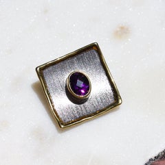 Yianni Creations Amethyst Fine Silver and 24 Karat Gold Two Tone Square Pendant