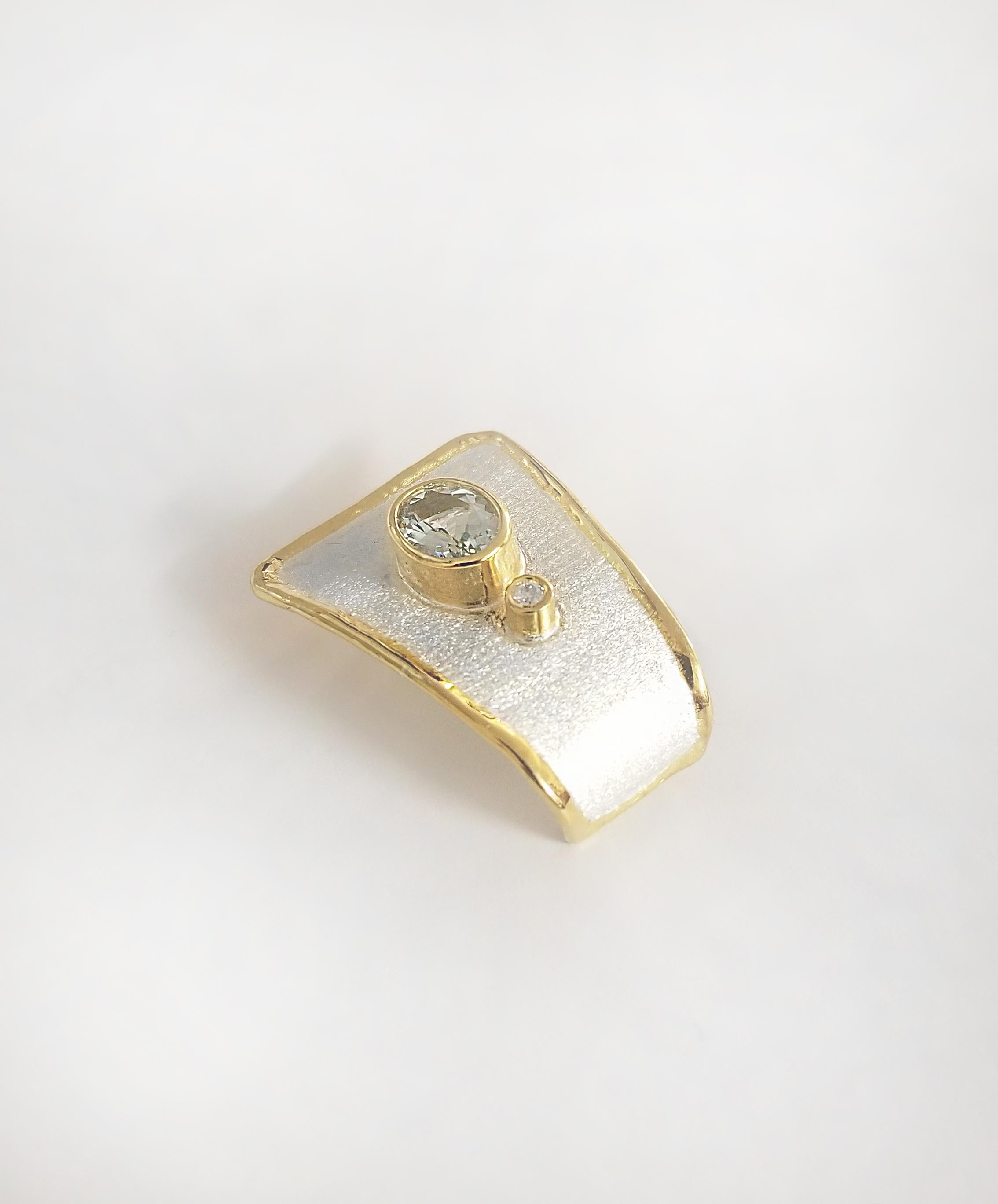Yianni Creations 1.75 Carat Aquamarine Diamond Fine Silver 24 Karat Gold Pendant In New Condition In Astoria, NY