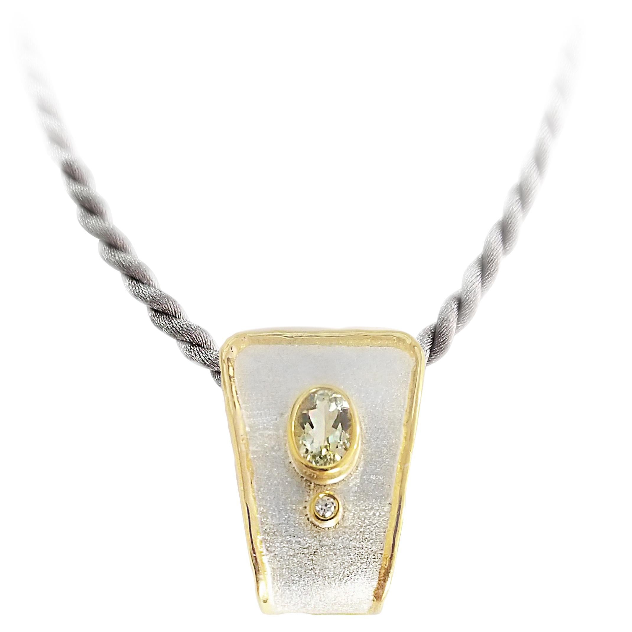 Yianni Creations 1.75 Carat Aquamarine Diamond Fine Silver 24 Karat Gold Pendant