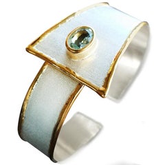Yianni Creations 1.75 Carat Aquamarine Fine Silver and 24 Karat Gold Bracelet