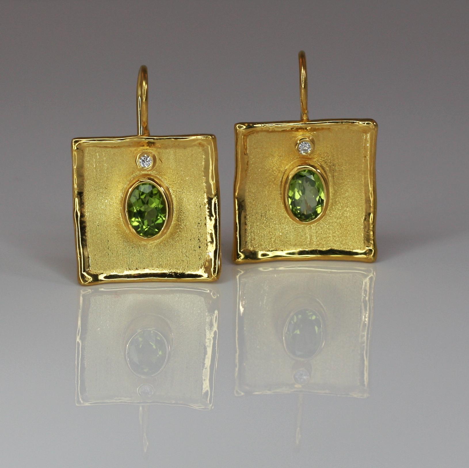 Got in love with Yianni Creations 100% Handmade Artisan Earrings crafted from 18 Karat Yellow Gold using unique techniques of craftsmanship - brushed texture and nature-inspired liquid edges. Each earring is decorated with 1.35 Carat Oval Cut