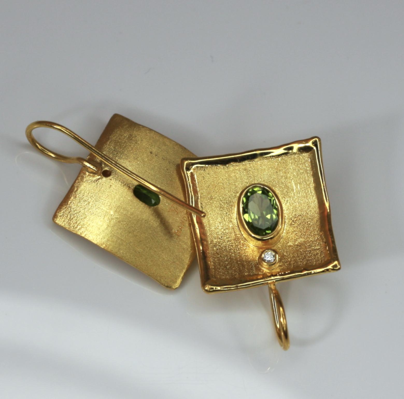 Contemporary Yianni Creations 18 Karat Gold Earrings with 2.70 Carat Peridot and Diamonds For Sale