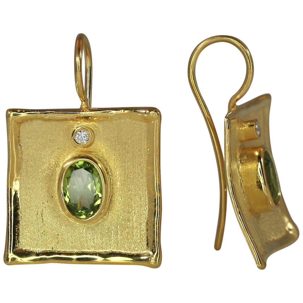 Yianni Creations 18 Karat Gold Earrings with 2.70 Carat Peridot and Diamonds